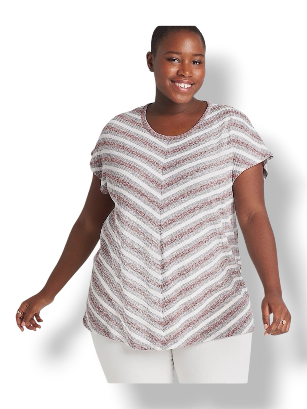Lane Bryant Womens Plus Dolman-Sleeve Chevron Stripe Ribbed Knit Top Tunic 22/24